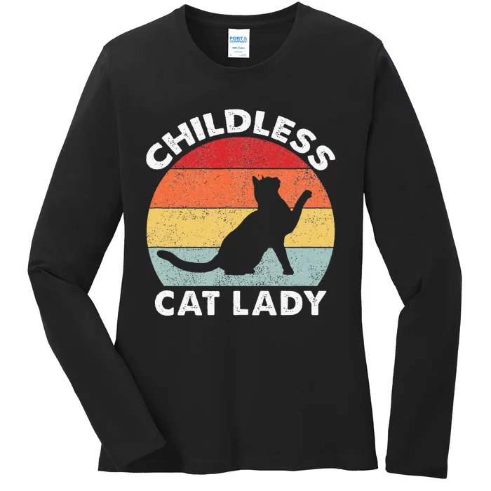 Vintage Childless Cat Lady Gift Ladies Long Sleeve Shirt