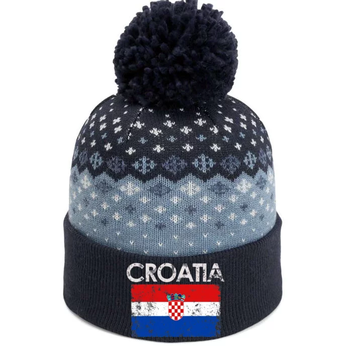 Vintage Croatia Croatian Flag Pride Gift The Baniff Cuffed Pom Beanie