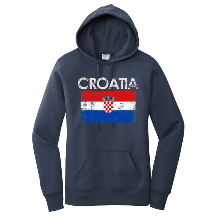 Vintage Croatia Croatian Flag Pride Gift Women's Pullover Hoodie