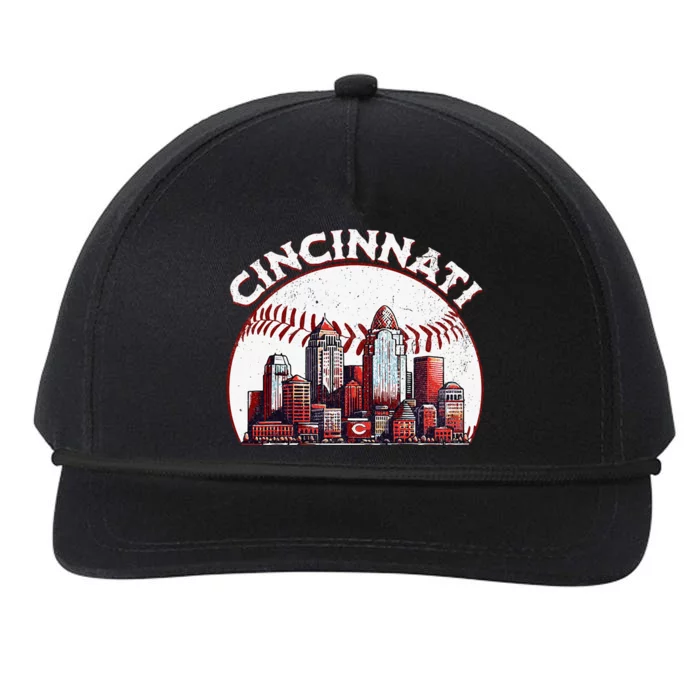 Vintage Cincinnati Cityscape Baseball Lover Snapback Five-Panel Rope Hat