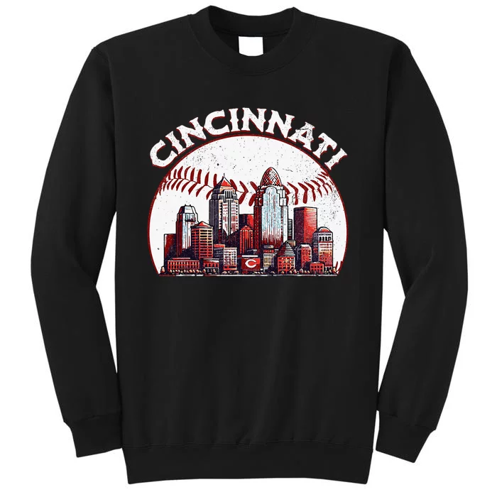 Vintage Cincinnati Cityscape Baseball Lover Tall Sweatshirt