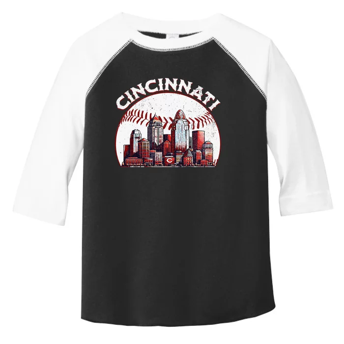 Vintage Cincinnati Cityscape Baseball Lover Toddler Fine Jersey T-Shirt