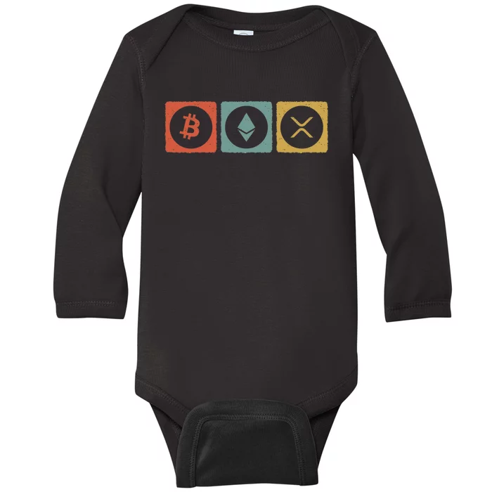 Vintage Crypto Cryptocurrency Crypto Ethereum Xrp Bitcoin Baby Long Sleeve Bodysuit