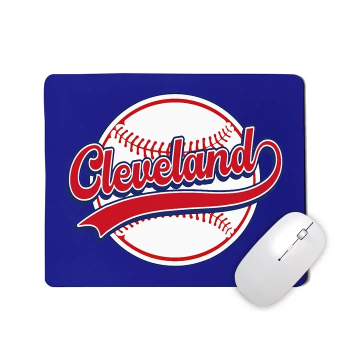 Vintage Cleveland Cityscape Baseball Lover Player And Fans Mousepad