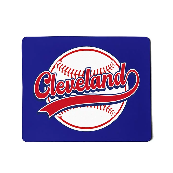 Vintage Cleveland Cityscape Baseball Lover Player And Fans Mousepad