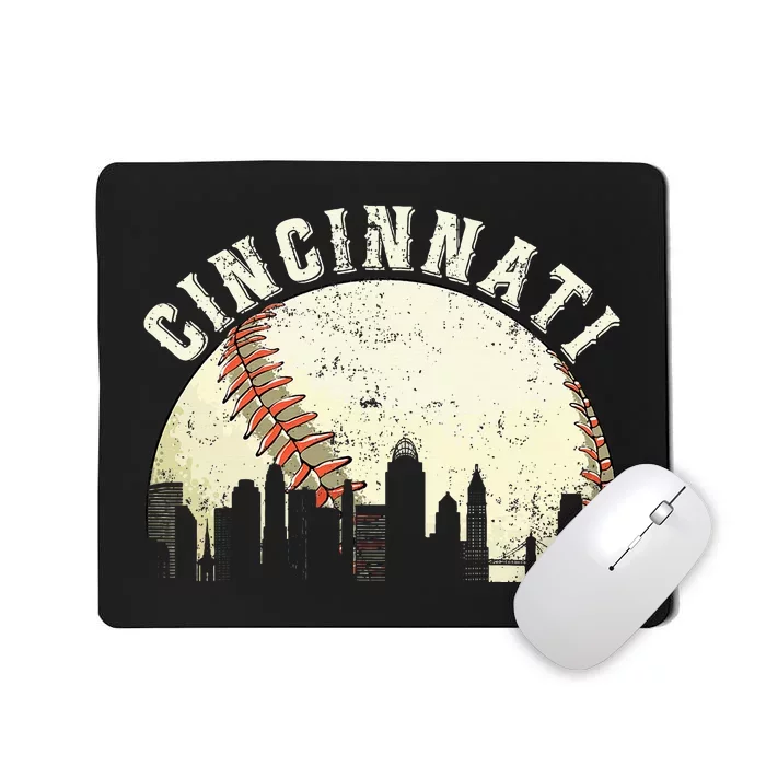 Vintage Cincinnati Cityscape Baseball Lover Mousepad