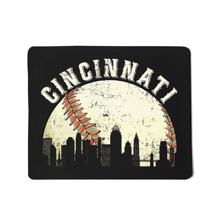 Vintage Cincinnati Cityscape Baseball Lover Mousepad