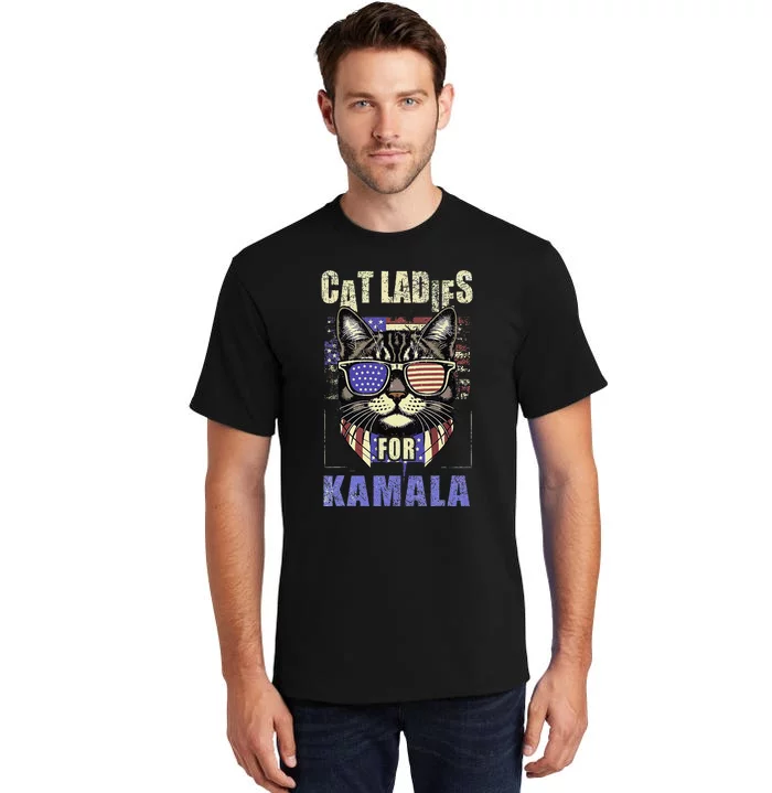 Vintage Childless Cat Ladies For Kamala Harris 2024 Election Tall T-Shirt