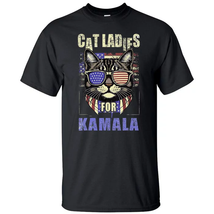 Vintage Childless Cat Ladies For Kamala Harris 2024 Election Tall T-Shirt