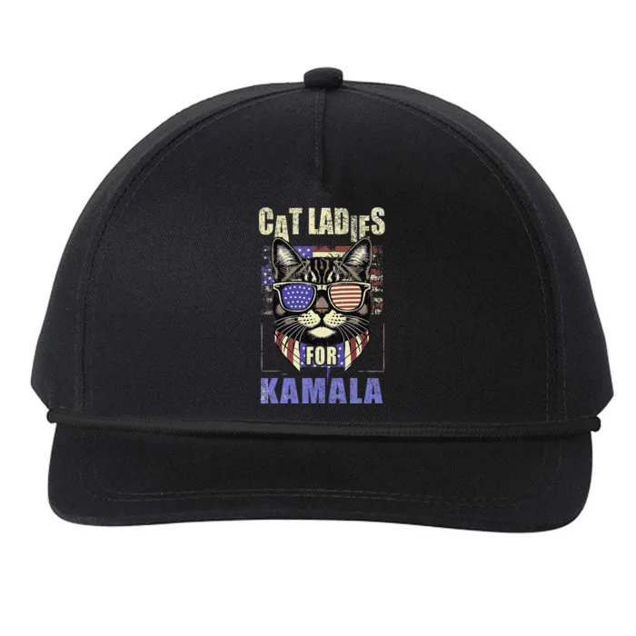 Vintage Childless Cat Ladies For Kamala Harris 2024 Election Snapback Five-Panel Rope Hat