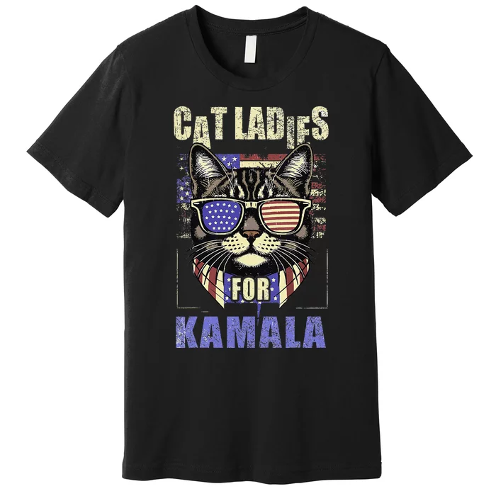 Vintage Childless Cat Ladies For Kamala Harris 2024 Election Premium T-Shirt