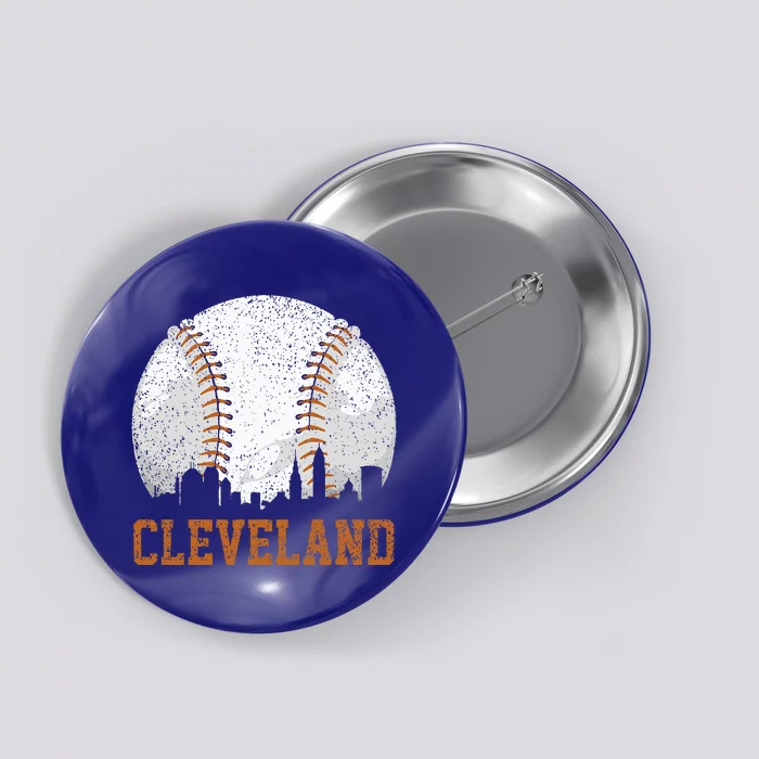 Vintage Cleveland Cityscape Baseball Lover Player And Fans Button