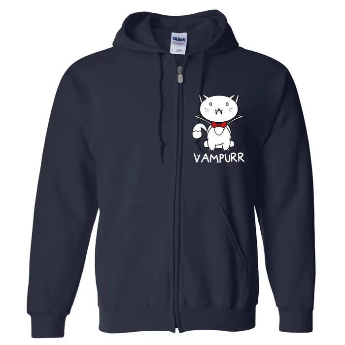 Vampurr Cute Cartoon Vampire Cat Full Zip Hoodie