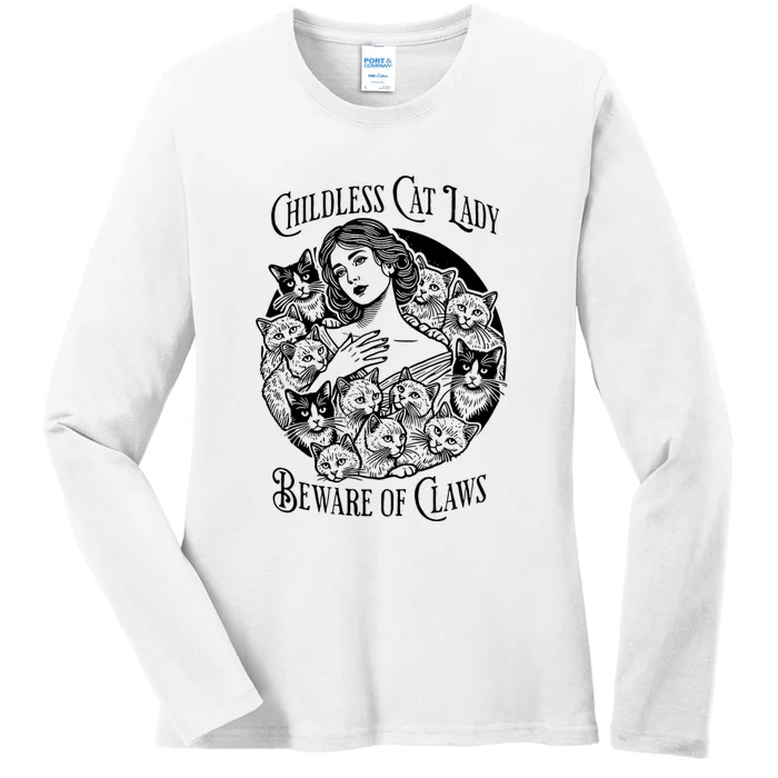 Vintage Childless Cat Lady Beware Of Claws Girl Madam Kamala Ladies Long Sleeve Shirt