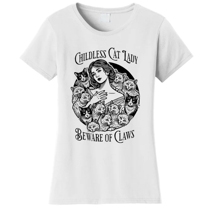 Vintage Childless Cat Lady Beware Of Claws Girl Madam Kamala Women's T-Shirt