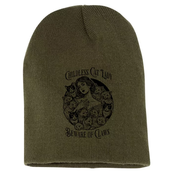 Vintage Childless Cat Lady Beware Of Claws Girl Madam Kamala Short Acrylic Beanie