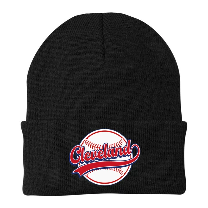 Vintage Cleveland Cityscape Baseball Lover Player And Fans Knit Cap Winter Beanie