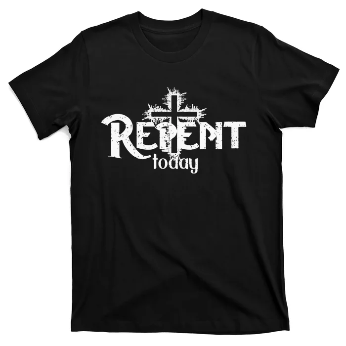 Vintage Christian Cross Design Repent Today T-Shirt