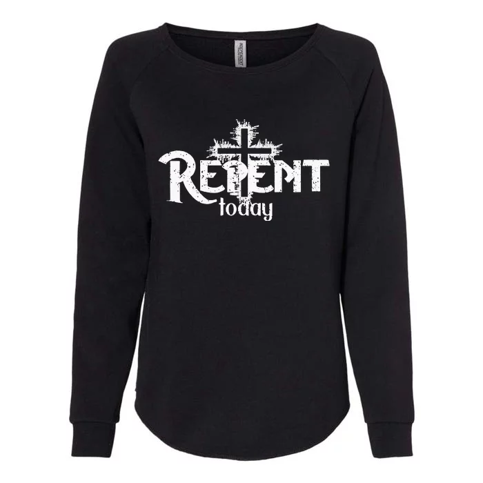 Vintage Christian Cross Design Repent Today Womens California Wash Sweatshirt