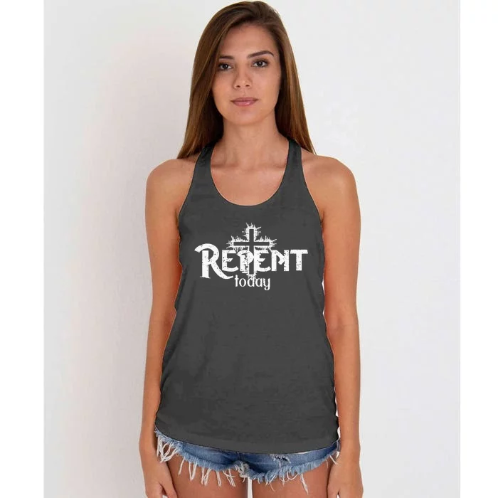 Vintage Christian Cross Design Repent Today Women's Knotted Racerback Tank