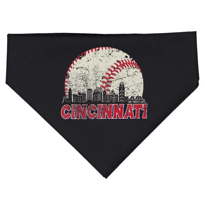 Vintage Cincinnati Cityscape Baseball Lover USA-Made Doggie Bandana