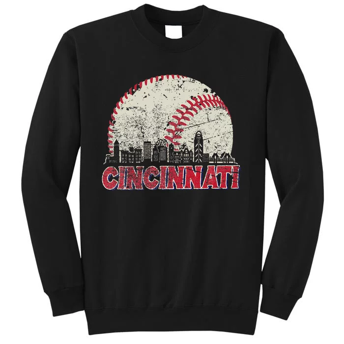 Vintage Cincinnati Cityscape Baseball Lover Tall Sweatshirt