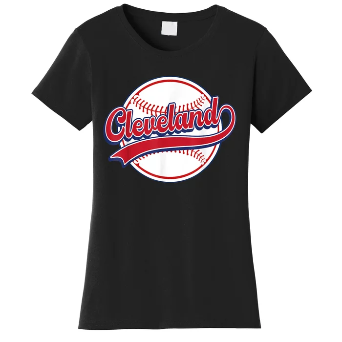 Vintage Cleveland Cityscape Baseball Lover Player And Fans Women's T-Shirt