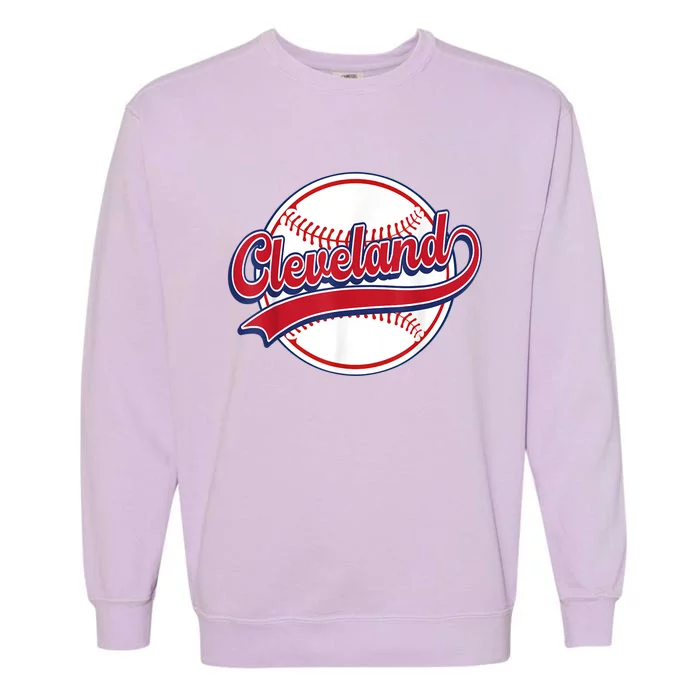 Vintage Cleveland Cityscape Baseball Lover Player And Fans Garment-Dyed Sweatshirt