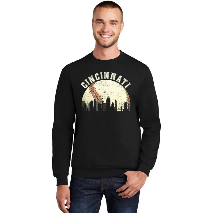 Vintage Cincinnati Cityscape Baseball Lover Tall Sweatshirt