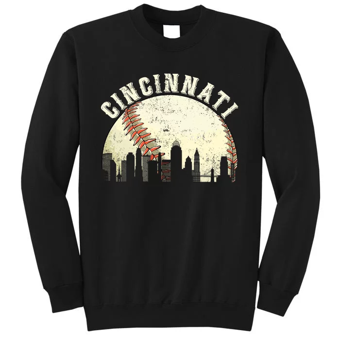 Vintage Cincinnati Cityscape Baseball Lover Tall Sweatshirt