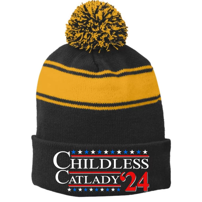 Vote Childless Catlady 2024 Stripe Pom Pom Beanie