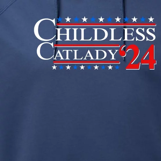 Vote Childless Catlady 2024 Performance Fleece Hoodie