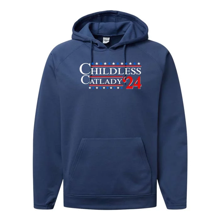 Vote Childless Catlady 2024 Performance Fleece Hoodie