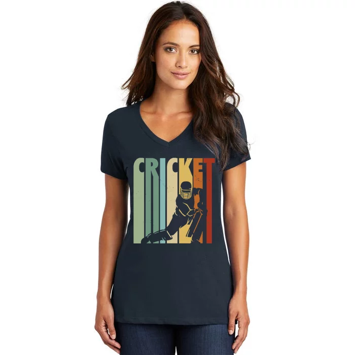 Vintage Cricket Cricket Player Women's V-Neck T-Shirt