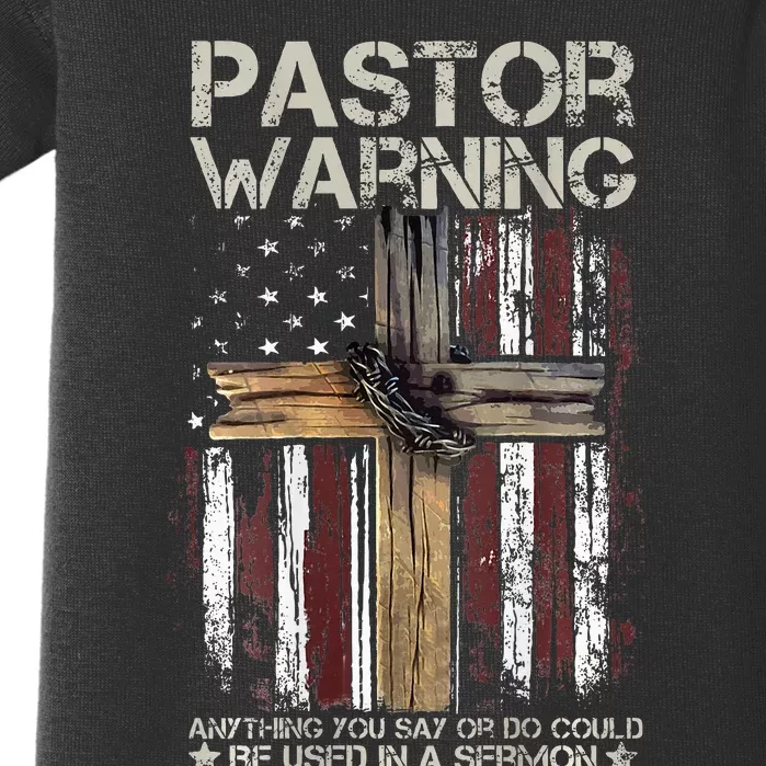 vintage Christian Cross USA Flag Pastor Warning Baby Bodysuit