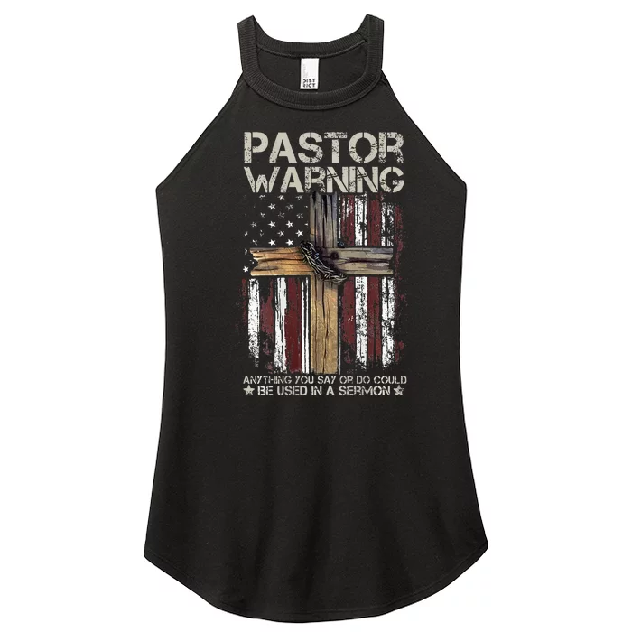 vintage Christian Cross USA Flag Pastor Warning Women’s Perfect Tri Rocker Tank