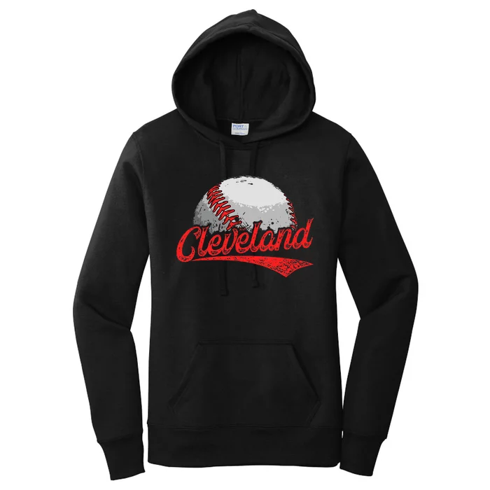 Vintage Cleveland Cityscape Baseball Lover For Men Women Kids Women's Pullover Hoodie