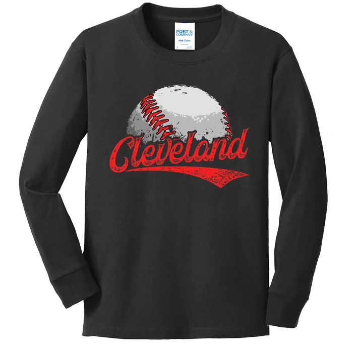 Vintage Cleveland Cityscape Baseball Lover For Men Women Kids Kids Long Sleeve Shirt