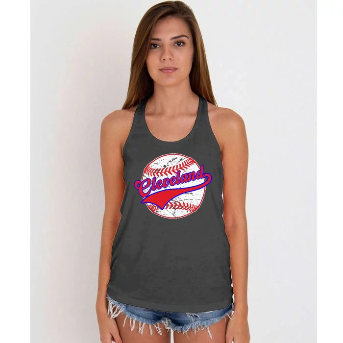 Vintage Cleveland Cityscape Baseball Lover For Men Women Kids Women's Knotted Racerback Tank