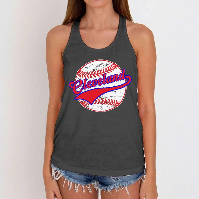 Vintage Cleveland Cityscape Baseball Lover For Men Women Kids Women's Knotted Racerback Tank