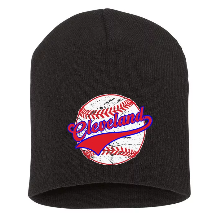 Vintage Cleveland Cityscape Baseball Lover For Men Women Kids Short Acrylic Beanie