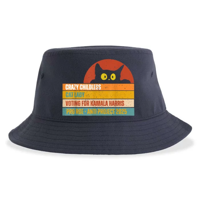 Vintage Childless Cat Ladies For Kamala Harris President 47 Sustainable Bucket Hat