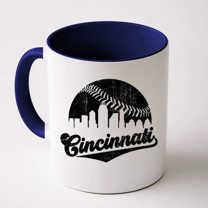 Vintage Cincinnati Cityscape Baseball Lover Front & Back Coffee Mug