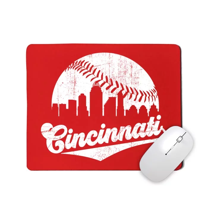 Vintage Cincinnati Cityscape Baseball Lover Mousepad