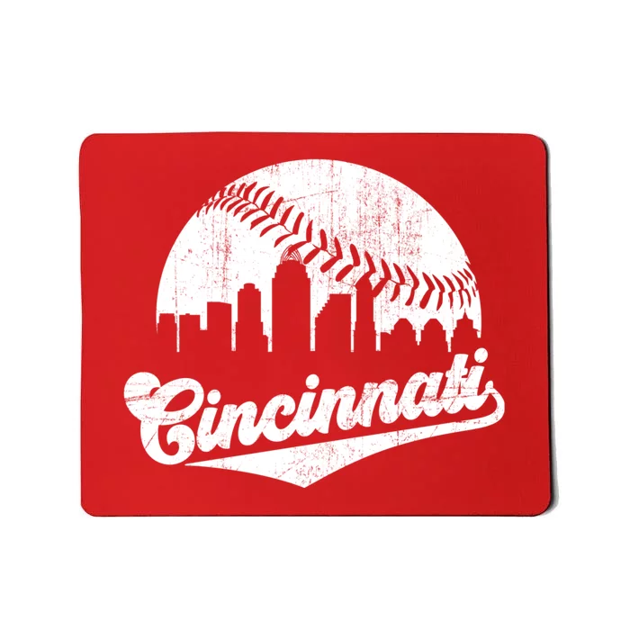 Vintage Cincinnati Cityscape Baseball Lover Mousepad