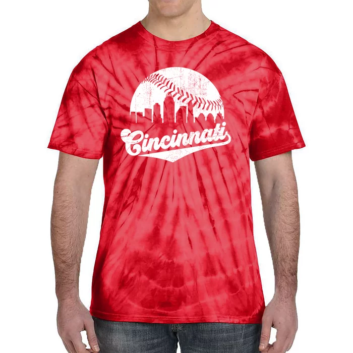 Vintage Cincinnati Cityscape Baseball Lover Tie-Dye T-Shirt