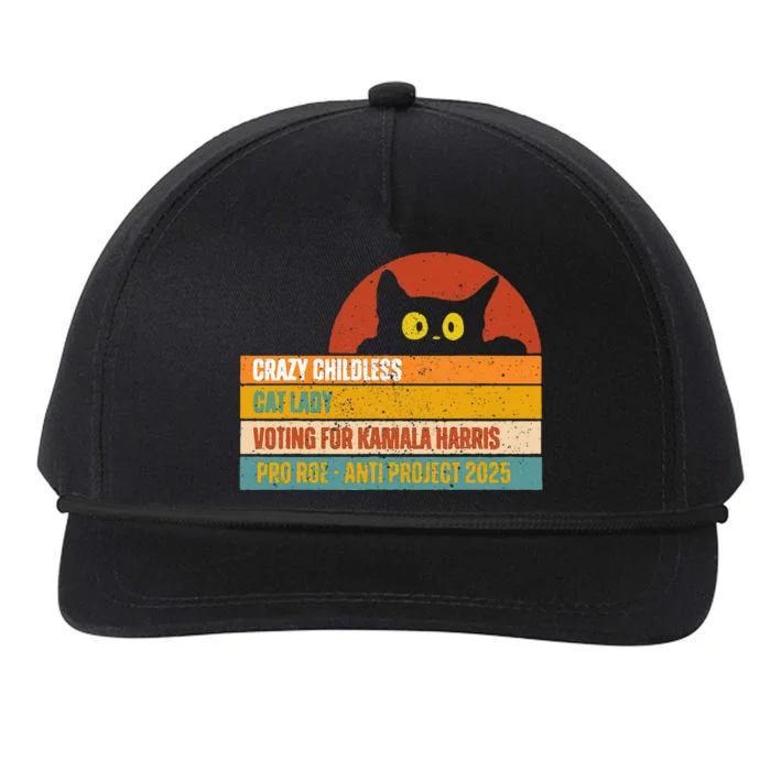 Vintage Childless Cat Ladies For Kamala Harris President 47 Snapback Five-Panel Rope Hat