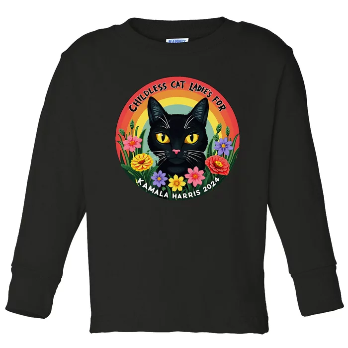 Vintage Childless Cat Ladies For Kamala Harris 2024 Toddler Long Sleeve Shirt