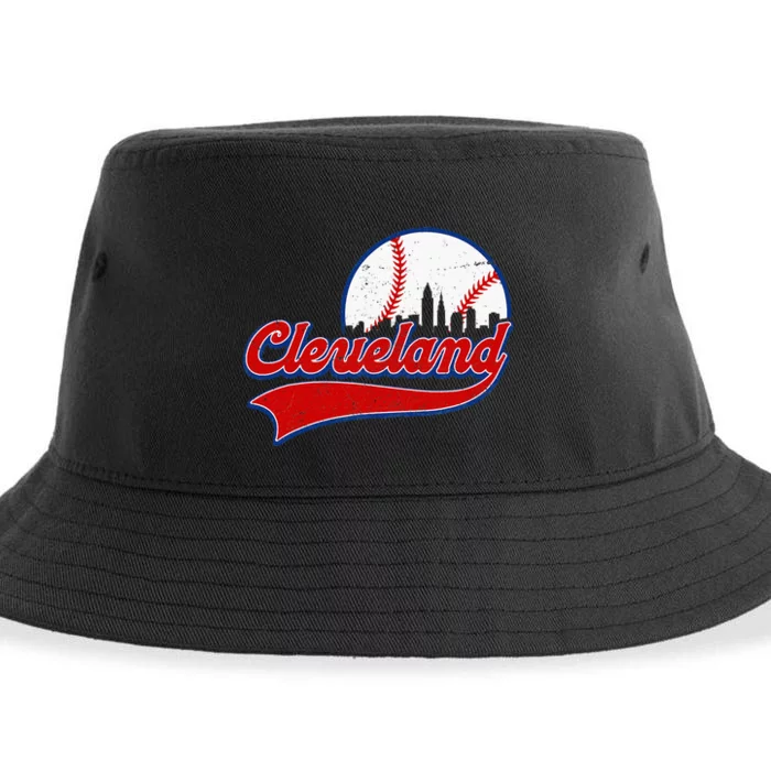 Vintage Cleveland City Downtown Skylines Baseball Fans Lover Sustainable Bucket Hat