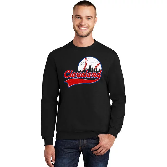 Vintage Cleveland City Downtown Skylines Baseball Fans Lover Tall Sweatshirt